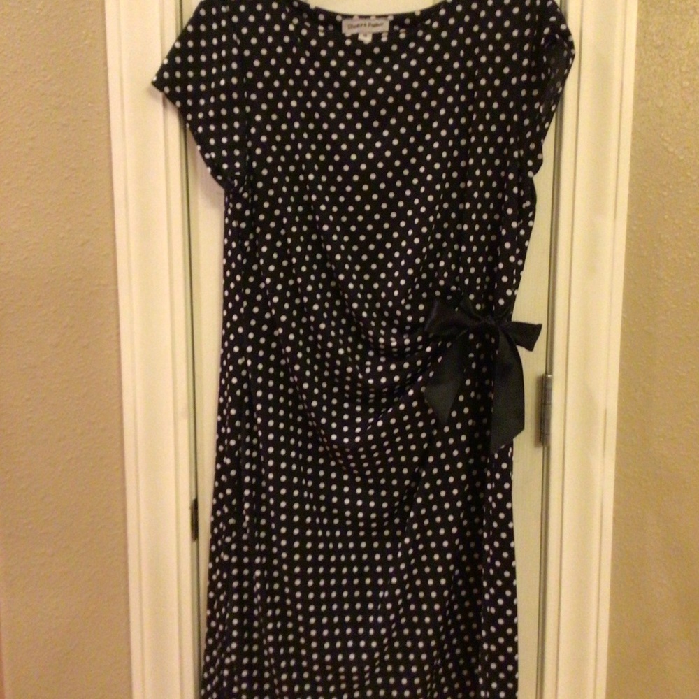 Size 16 Black/White Polkadot Dress with Satin Bow on Side